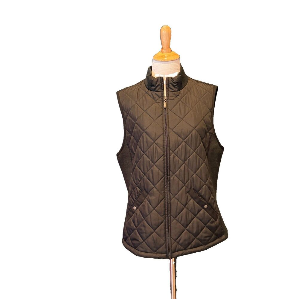 Croft & Barrow Black Quilted Zip-Up Vest Size Large Womens Winter Wear Pockets
